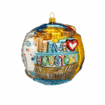 We Love Houston glass Christmas ornament with skyline, rodeo cowboy, and NASA astronaut – Houston Ornaments