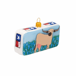 Texas Longhorn and bluebonnet glass Christmas ornament with state flag design – Houston Ornaments