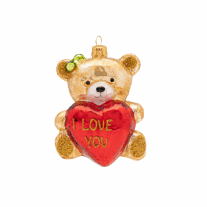 I Love You Bear glass Christmas ornament with red glitter heart – Houston Ornaments